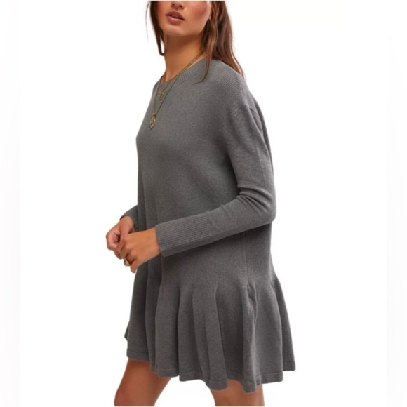Free People Time On My Side Mini Sweater Dress Dark Heather Grey Size XS NWT - Picture 4 of 17
